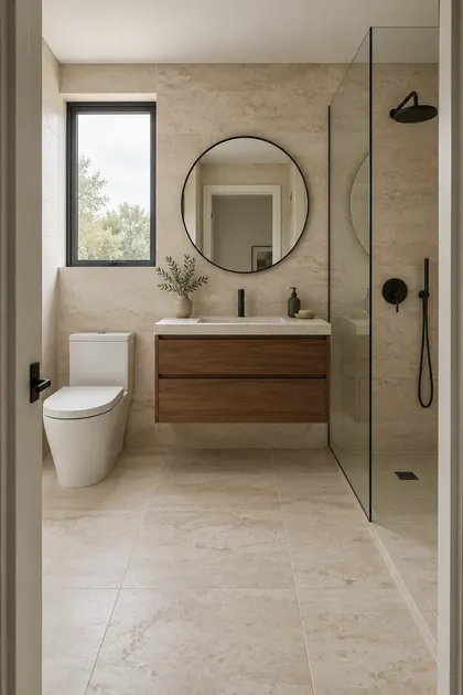 Yenilenmiş, açık renkli banyo